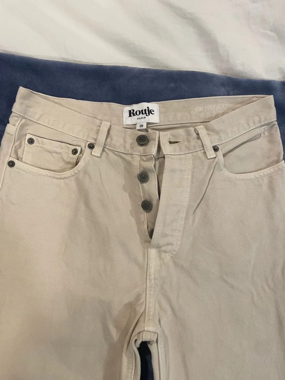 Rouje Straight Leg Jeans in Beige - Picture 3 of 7